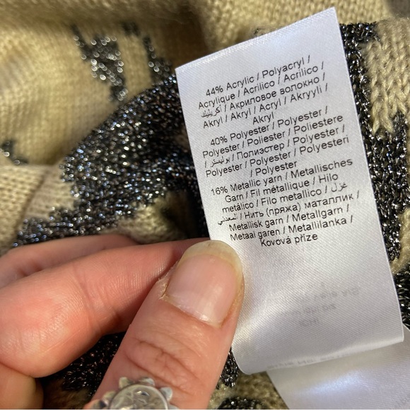 ICHI Womens Golden Silver Animal Print Knit Pullover Jumper Sz Small Oversize - Picture 7 of 8